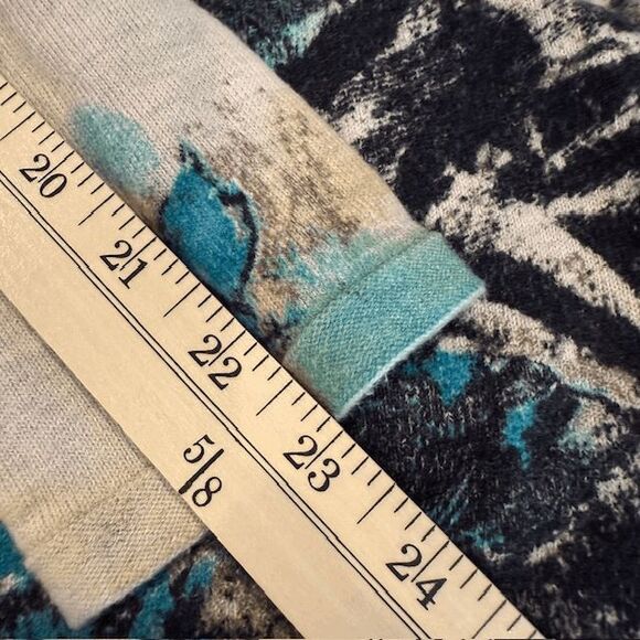 Nic + Zoe Peplum Button Front Cardigan Aqua Leaf Print on Cream Size Large - Picture 10 of 11